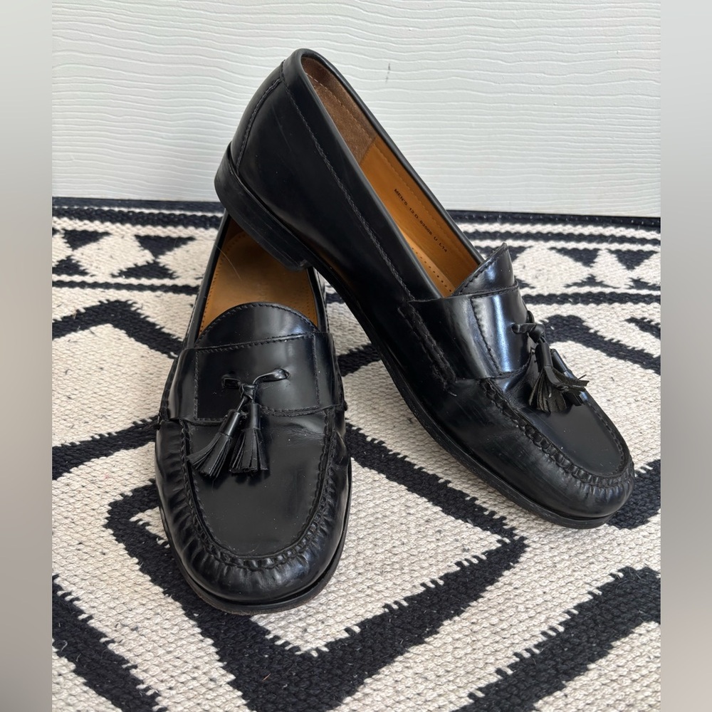MENS COLE HAAN BLACK PINCH TASSEL LOAFERS HAND SEWN LEATHER IMPORTED INDIA SZ 12 - Picture 10 of 15